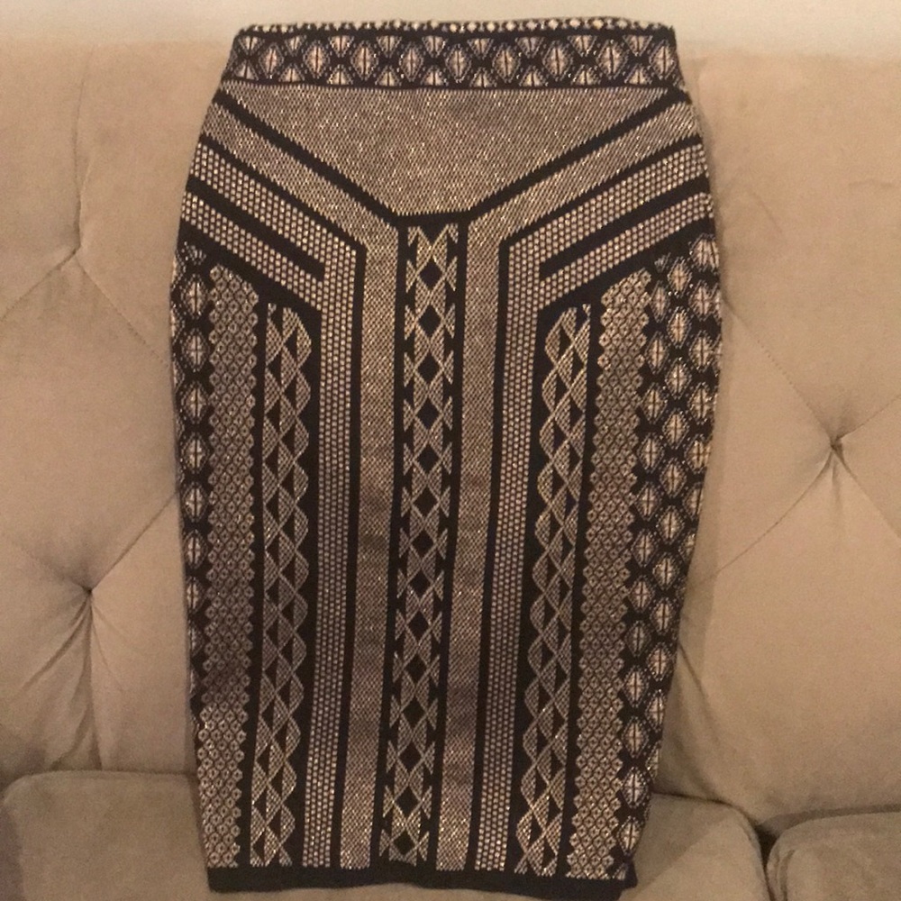 Sweater Aztec Knit Pencil Skirt Gold and Black